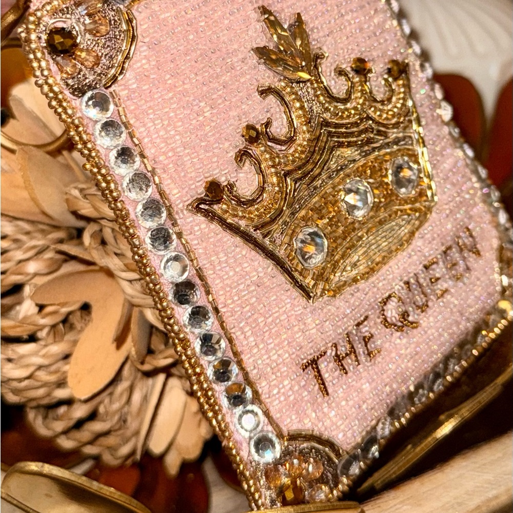 Mary Frances Pink and Gold Crown Beaded Key Fob Coin Purse - Picture 5 of 6
